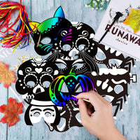 Natonhi 32 rainbow Halloween scratch art masks with wooden styluses and strings - view 8