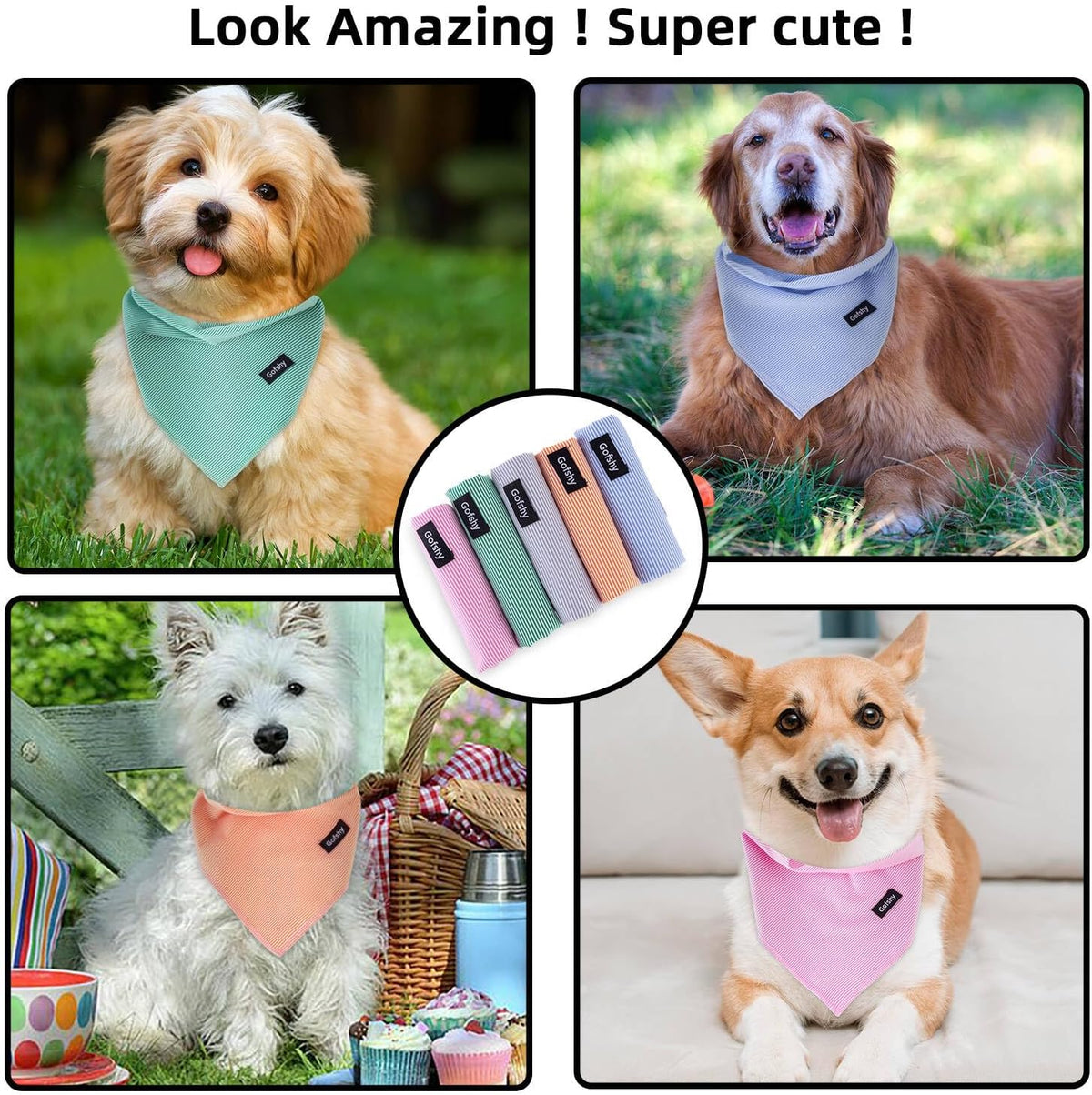 Dog Bandanas Small-5PCS DIY Bandanas Green Orange Pink Blue Gray – Essentials for Dogs - Medium - image 4