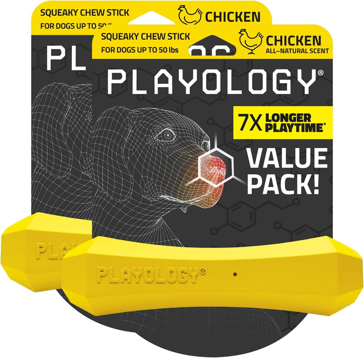 Playology Squeaky Chew Stick Scented Dog Toy - Medium (VALUE 2-Pack) / Chicken