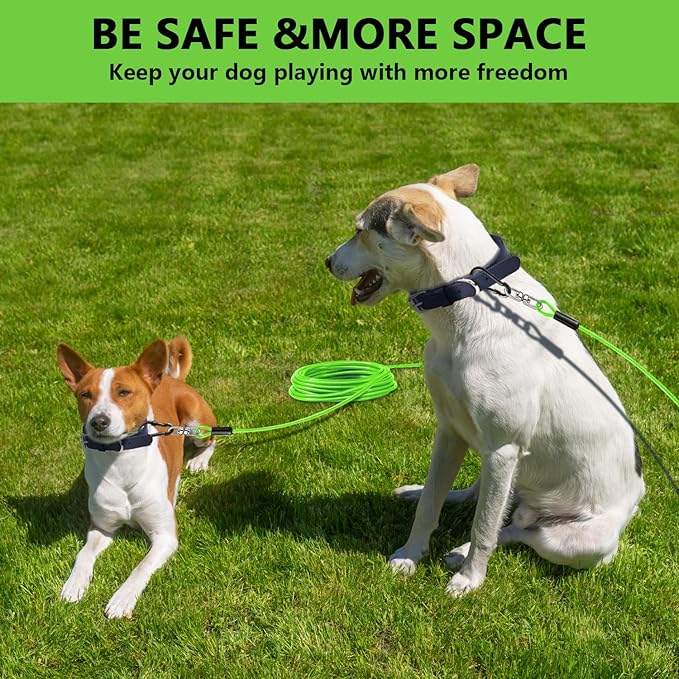 Dog Tie Out Cable 10FT-500Lbs,Heavy Duty Dog Leads&Tether for Yard with Swivel Hook,Small Large Dogs Leash Line for Outside,Rust Chew Proof Dogs Run Cable for Outdoor Camping (Green, 10FT)