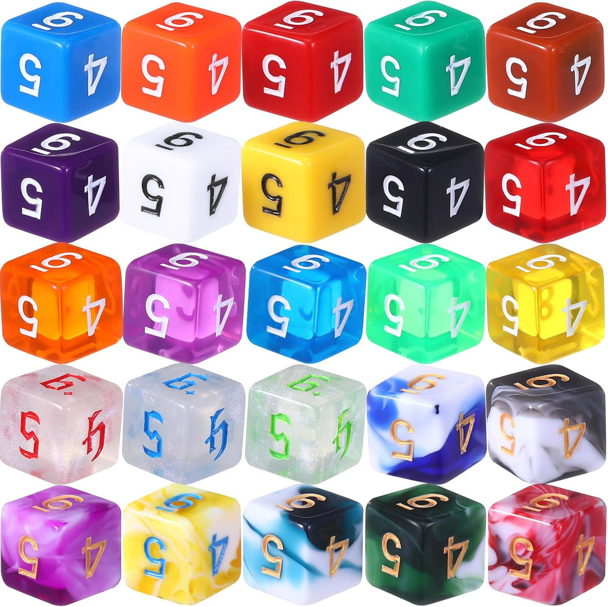 TecUnite 25 Pcs Polyhedral Dice Set, Transparent Mixed Color - Mix Color / 6 Sides - image 4