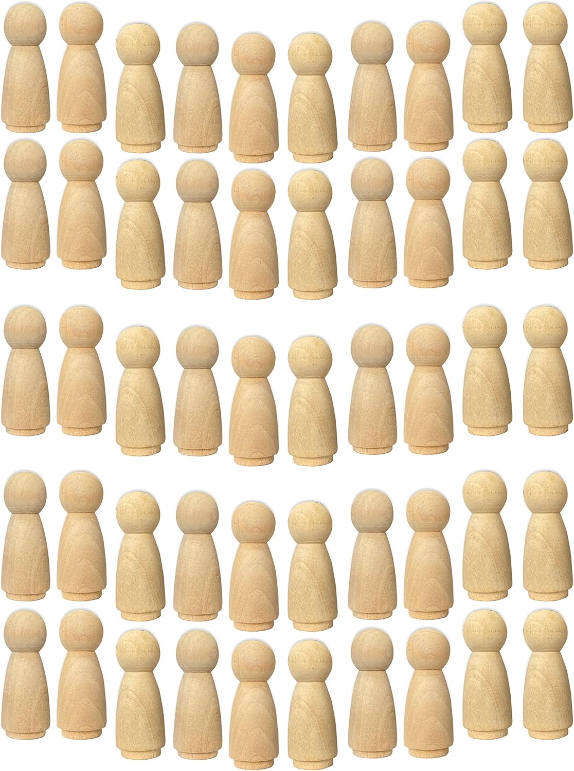 Cregugua 50 pack unfinished birch wood peg dolls, 3/4 x 2 inch wooden people blanks - view 2