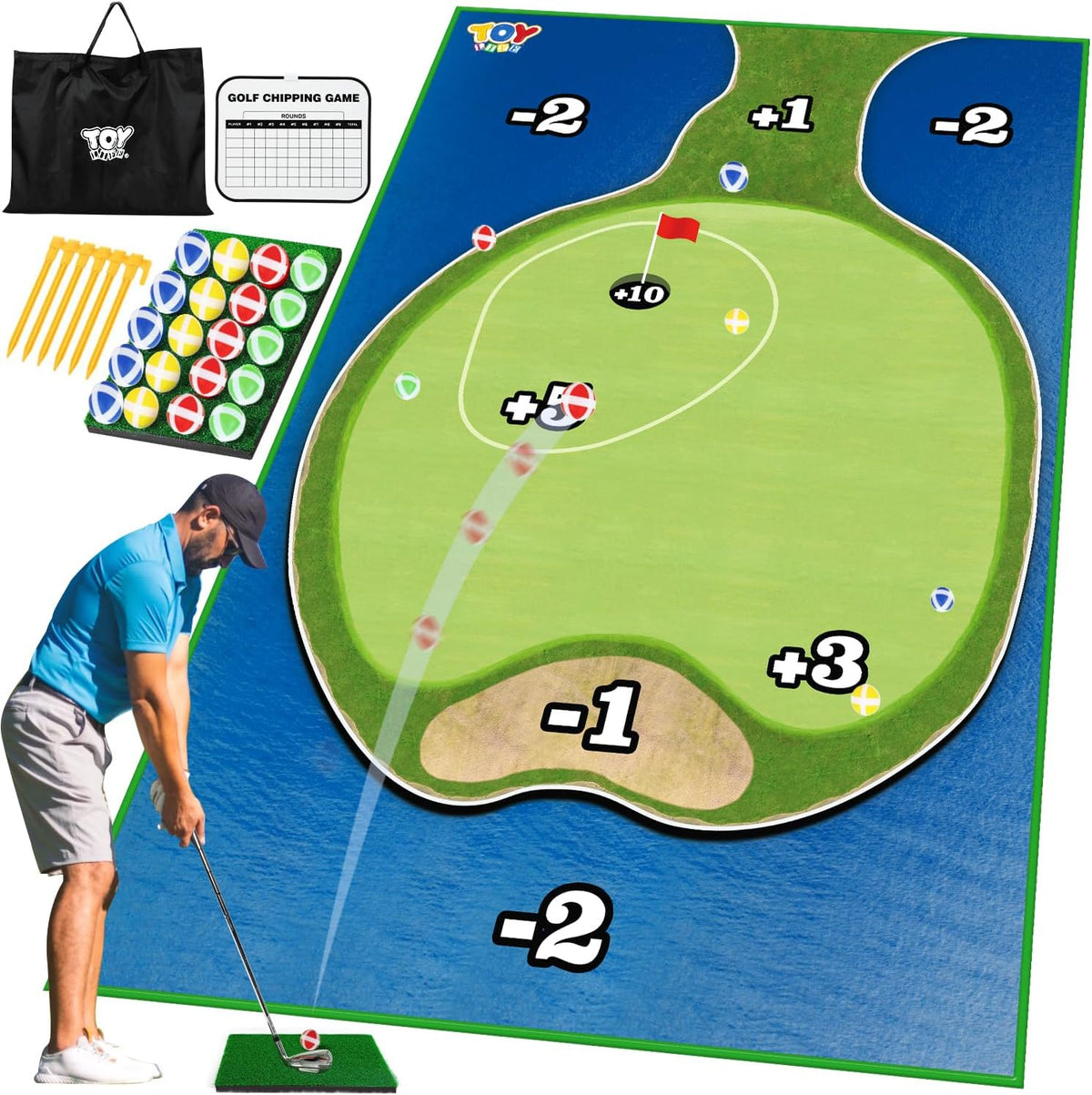 TOY Life Golf Chipping Mat Game, 20 Sticky Balls, Family Play – Fun for Kids & Family - Golf Island Style