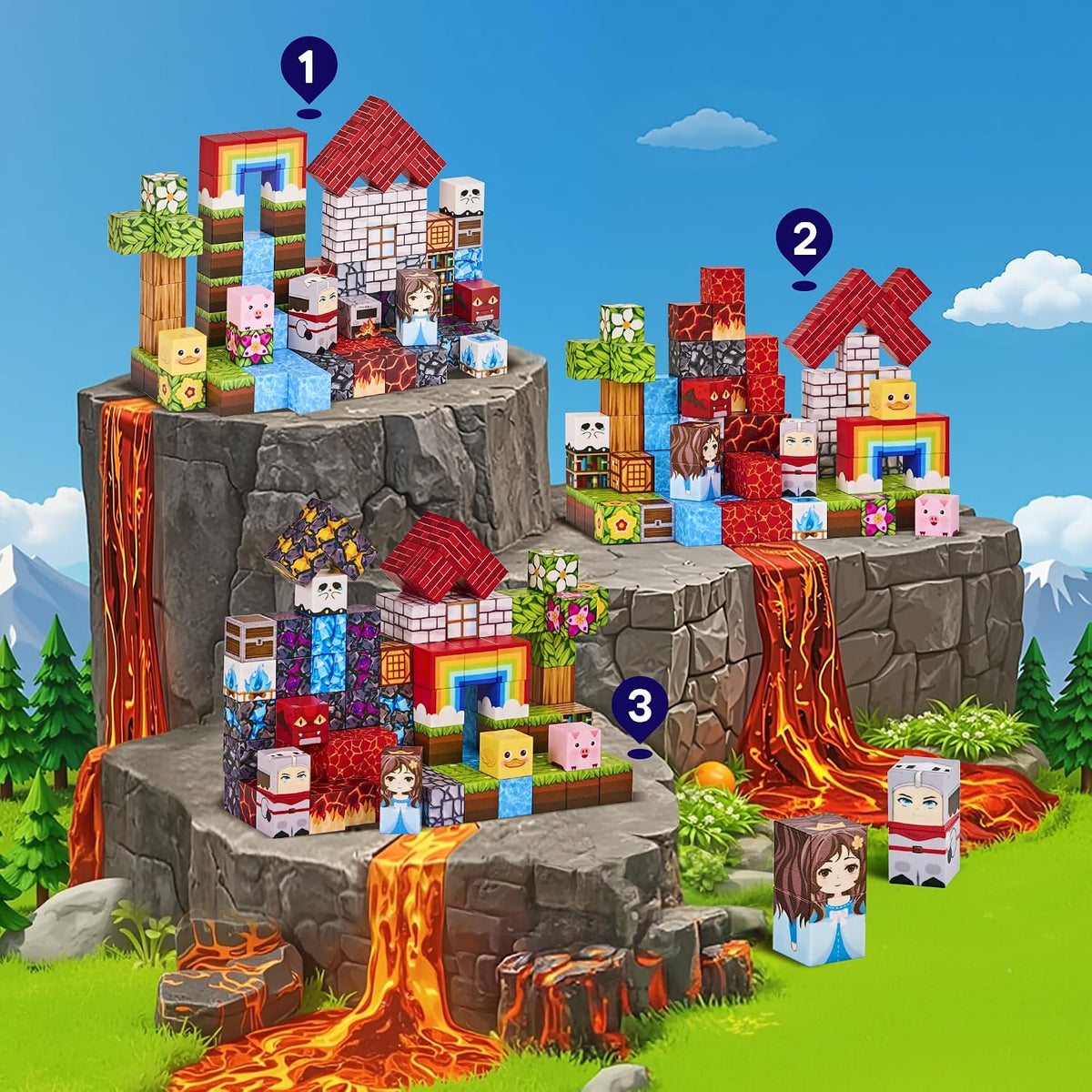 EWED 200 piece forest themed magnetic building blocks with trees, houses and figures - view 20