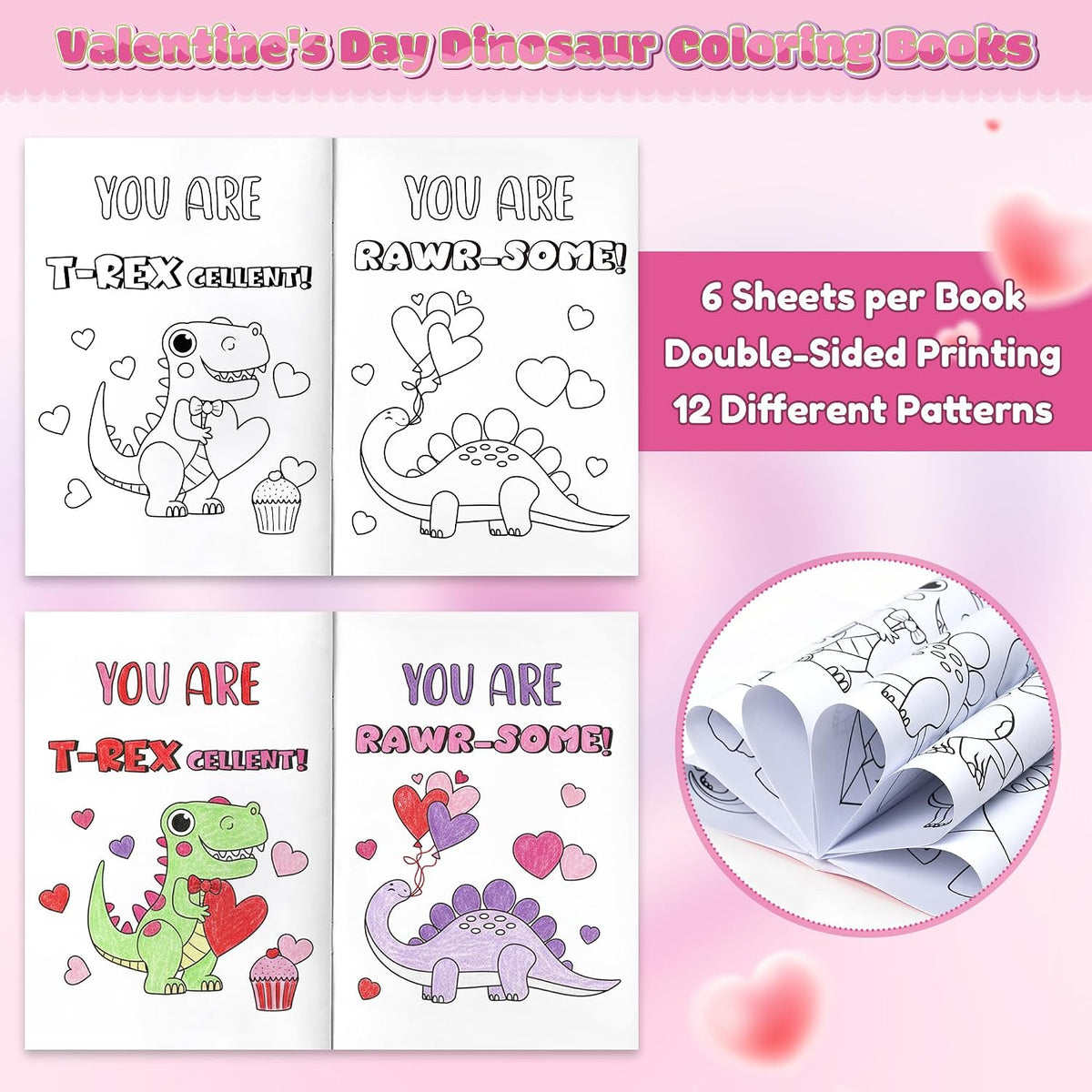 24Pcs Bible Coloring Books Religious Theme DIY Color-in Pages – Fun for Kids & Family - Valentine Dinosaur - image 3