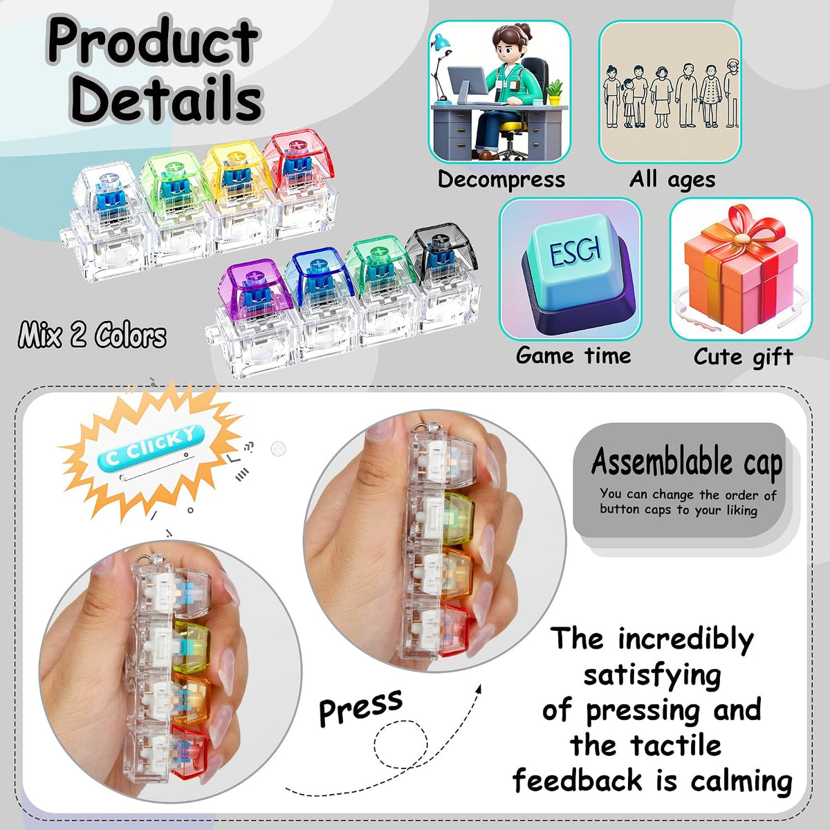 2 PCS Keyboard Fidget Toy - Transparent / General - image 3
