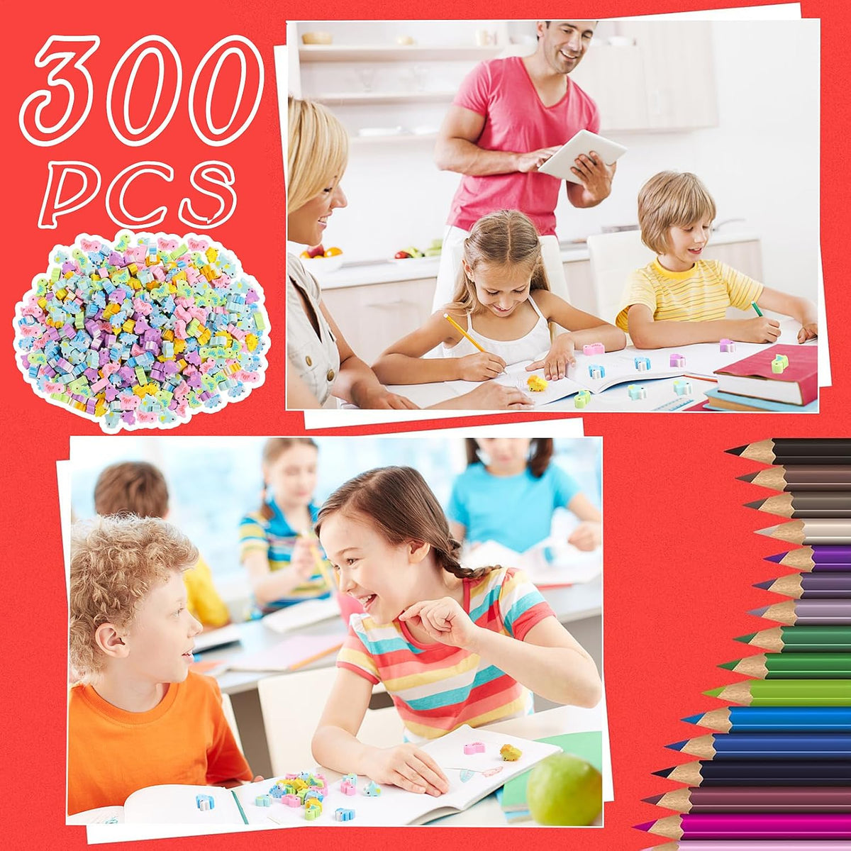 FOIMAS 300-piece mini animal erasers in assorted rubber animal shapes - view 25