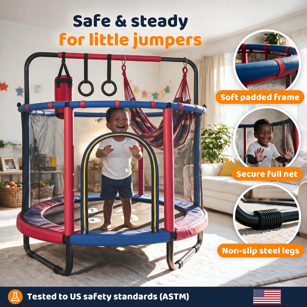 Happin 55’’ Trampoline for kids Safety Enclosure - Blue & Red / Adventure - image 3