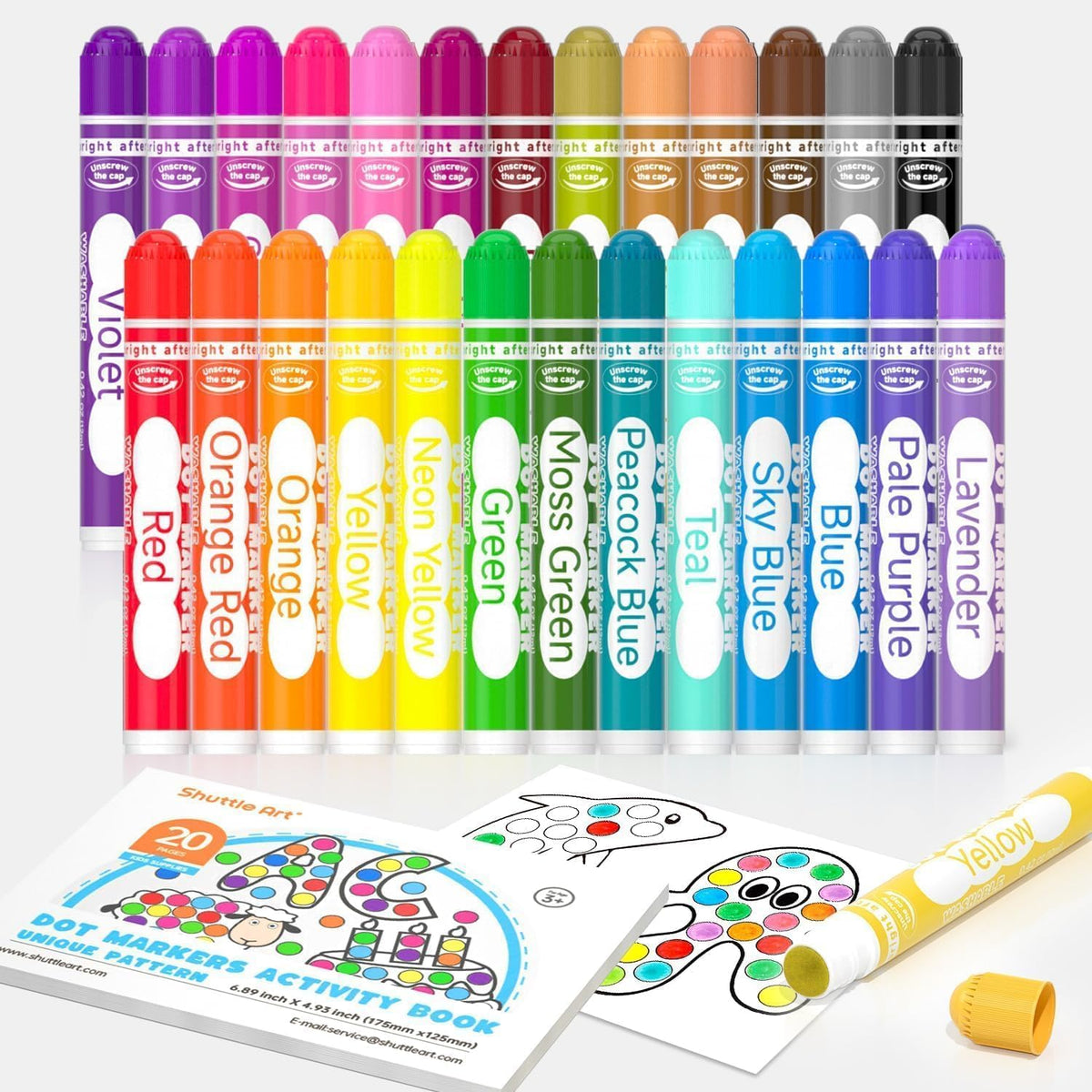 Shuttle Art Dot Markers, 15 Colors Washable Markers for Toddlers - 26 Colors / 26