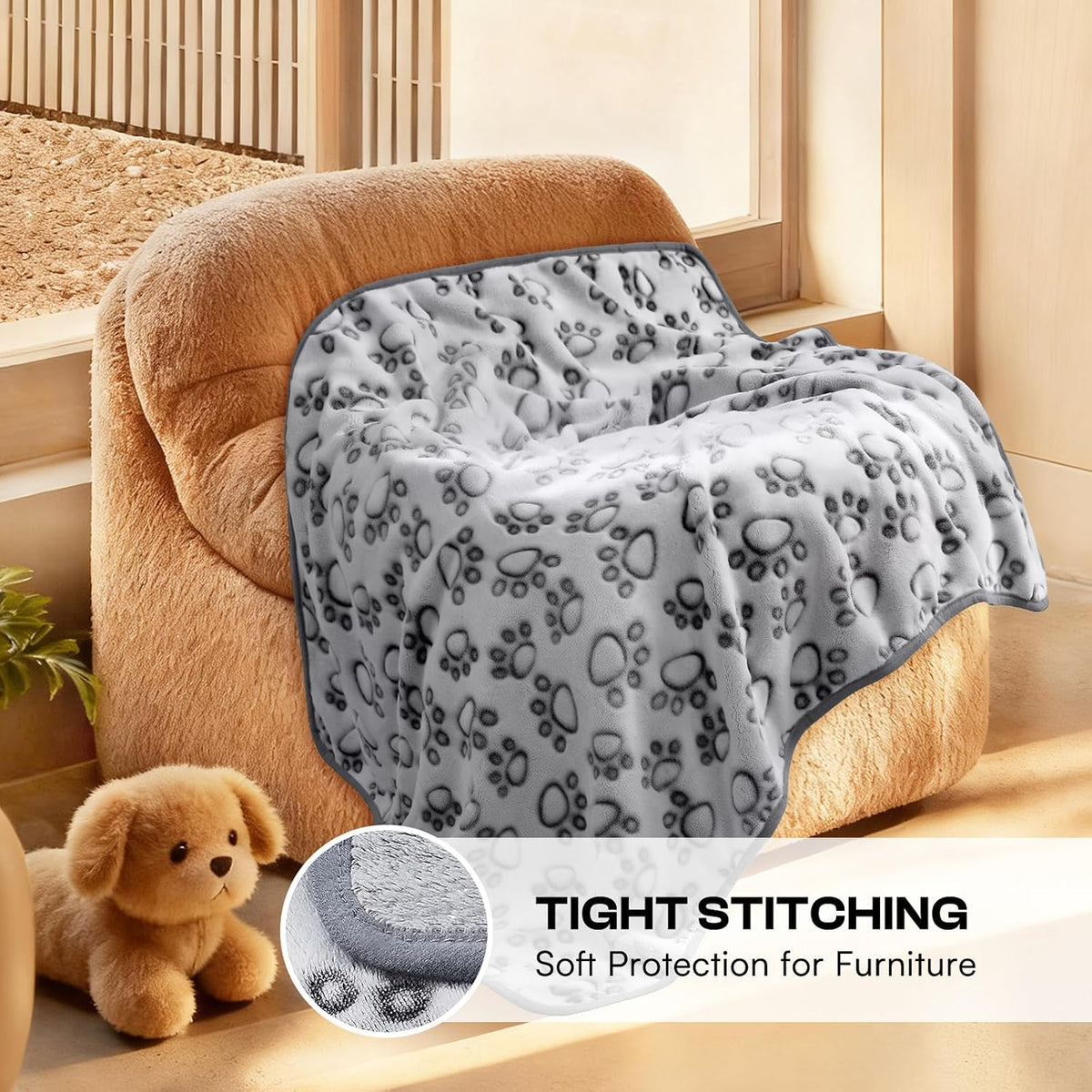 Luciphia Fluffy Paw Print Dog Blanket Large/Medium/Small - Pcs2 Grey Paw / 57x40 inches - image 2