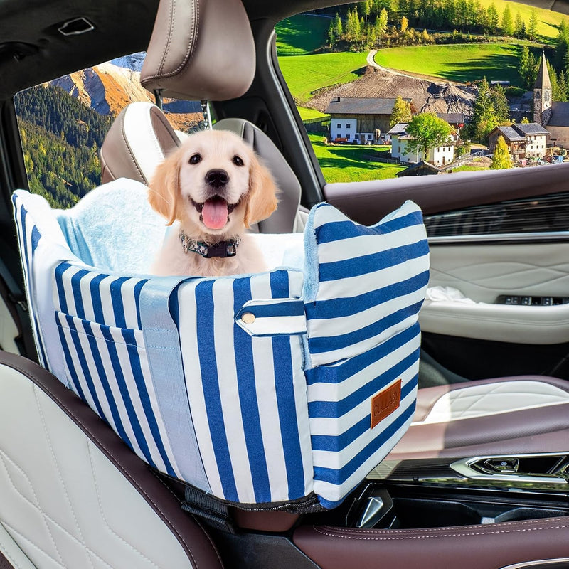 Console Dog Car Seat for Small Dogs to – Essentials for Dogs - Blue and White / Small