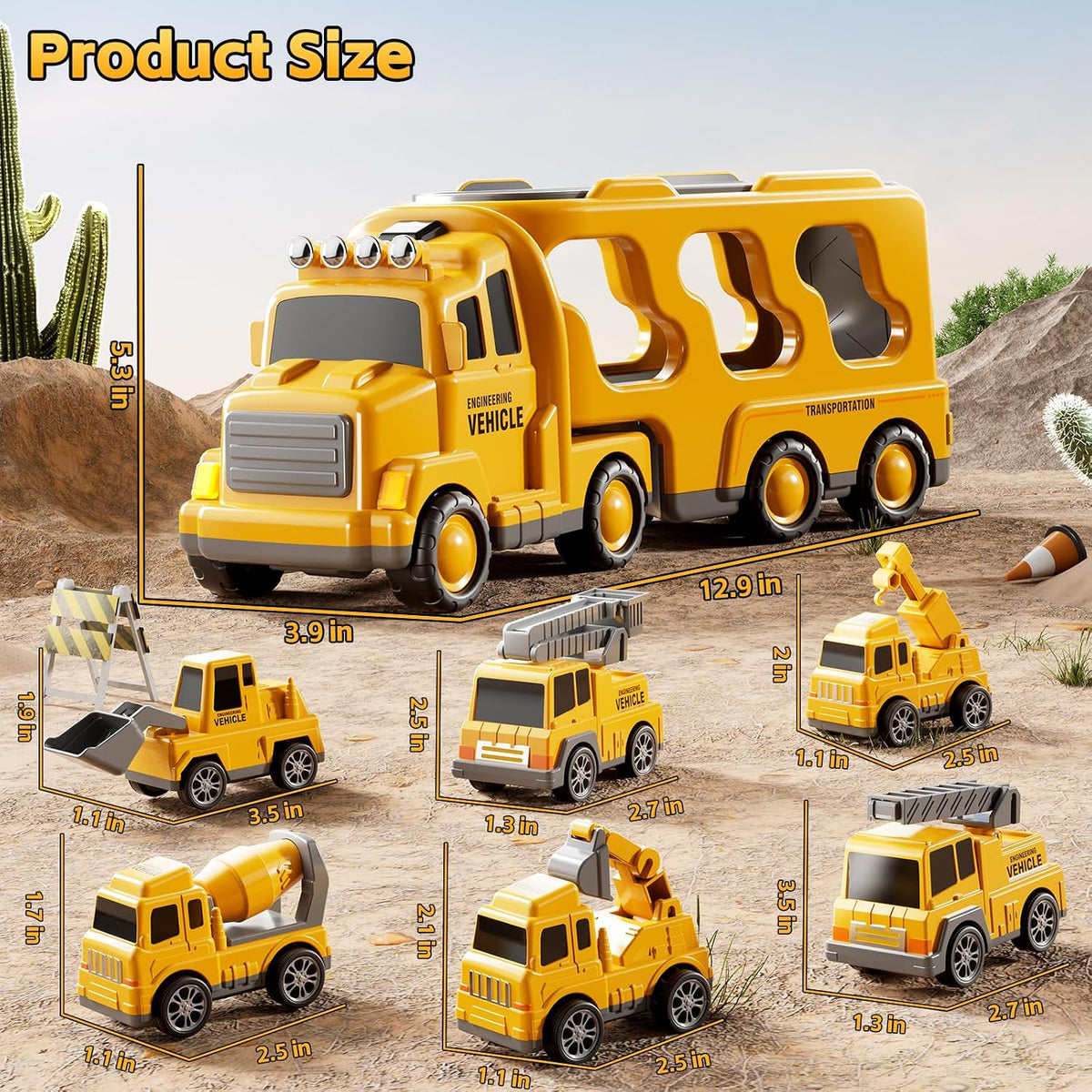 Fire Truck Toys for Kid 3-5 - Yellow / 7in1 - image 4