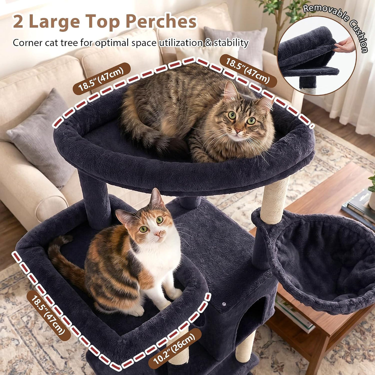 Cat Tree, 74" Tower for Large Cats, Big Condo & Hammock GCT030G – Essentials for Cats - 78.7 inch / Smoky gray - image 2