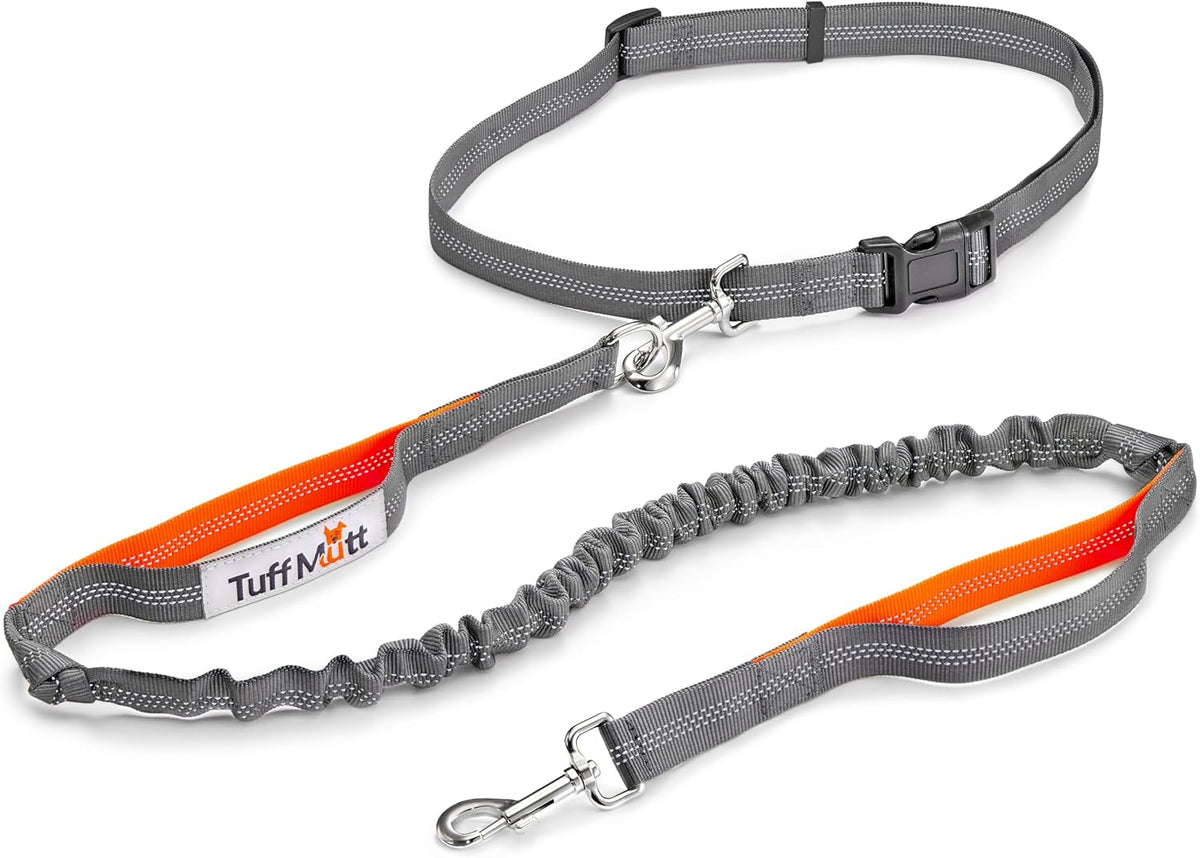 Tuff Mutt Waist Hands Free Dog Leash for Walking Running Hiking – Essentials for Dogs - gray/orange