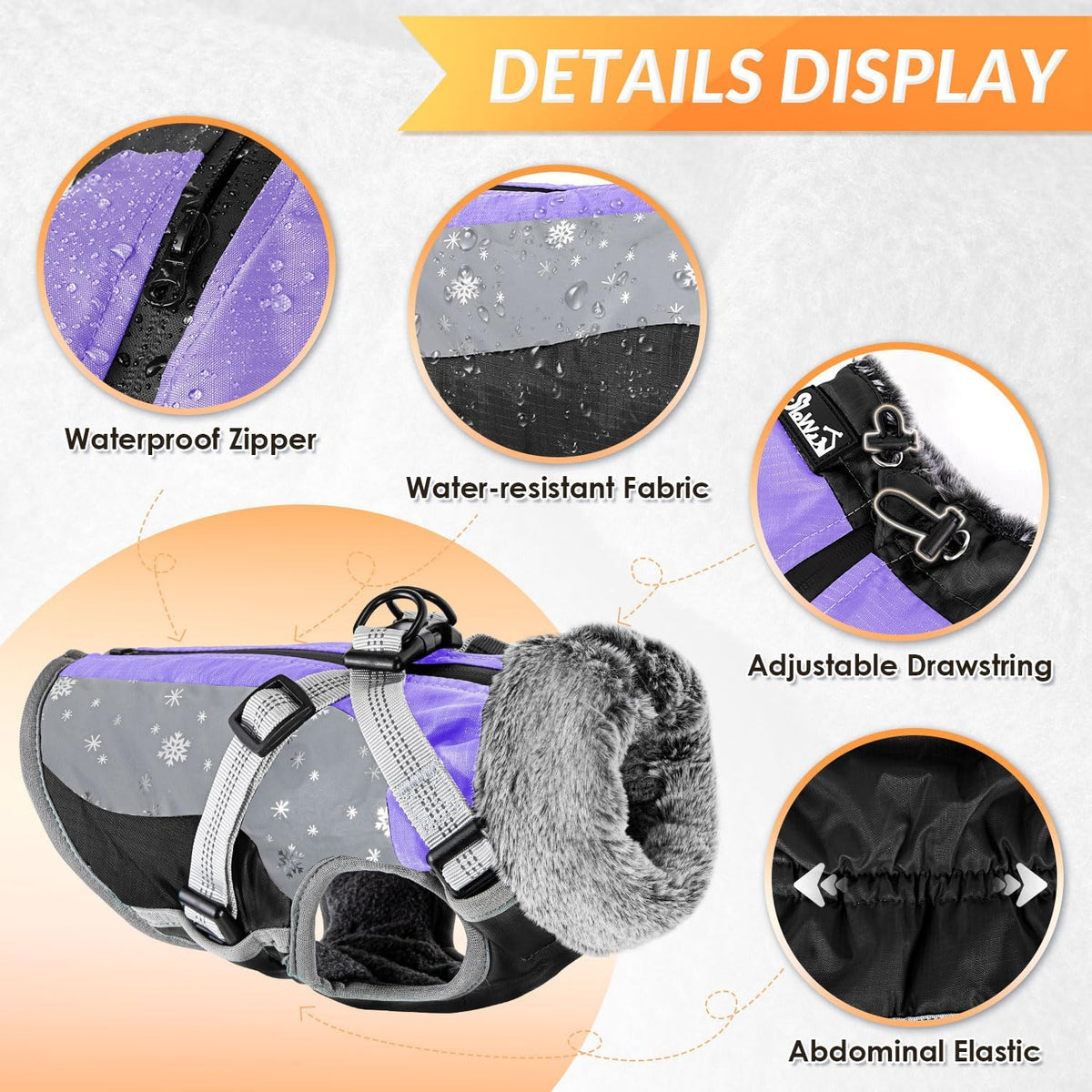 SlowTon Dog Jacket with Harness - Purple & Black / Large (Chest 21.0"-24.2") - image 3