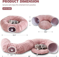Bubble Cat Tunnel for Indoor Cats, Round Peekaboo Cave Toy with Dangling Balls, Donut Tunnel Bed with Circle Mat for Puppy Kitten Rabbit, Dusty Pink