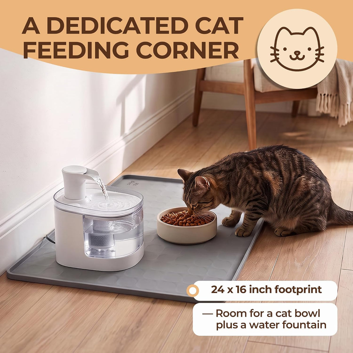 Silicone Pet Food Mat, Extra Large 34x22 Inch - Grey / 24"L x 16"W - image 3