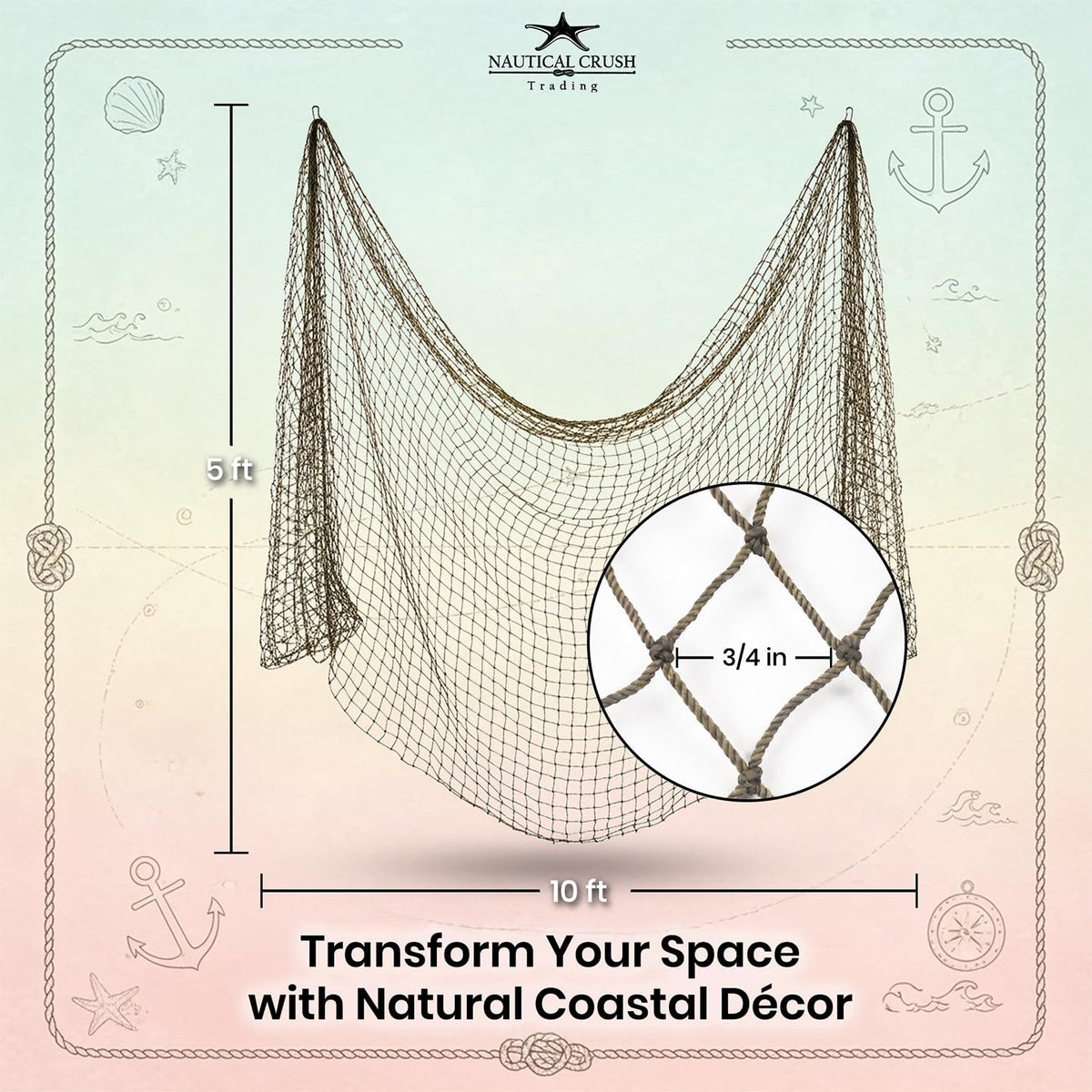 9GreenBox Nautical Decorative Fish Net 5' X 10', Fish Netting - image 4