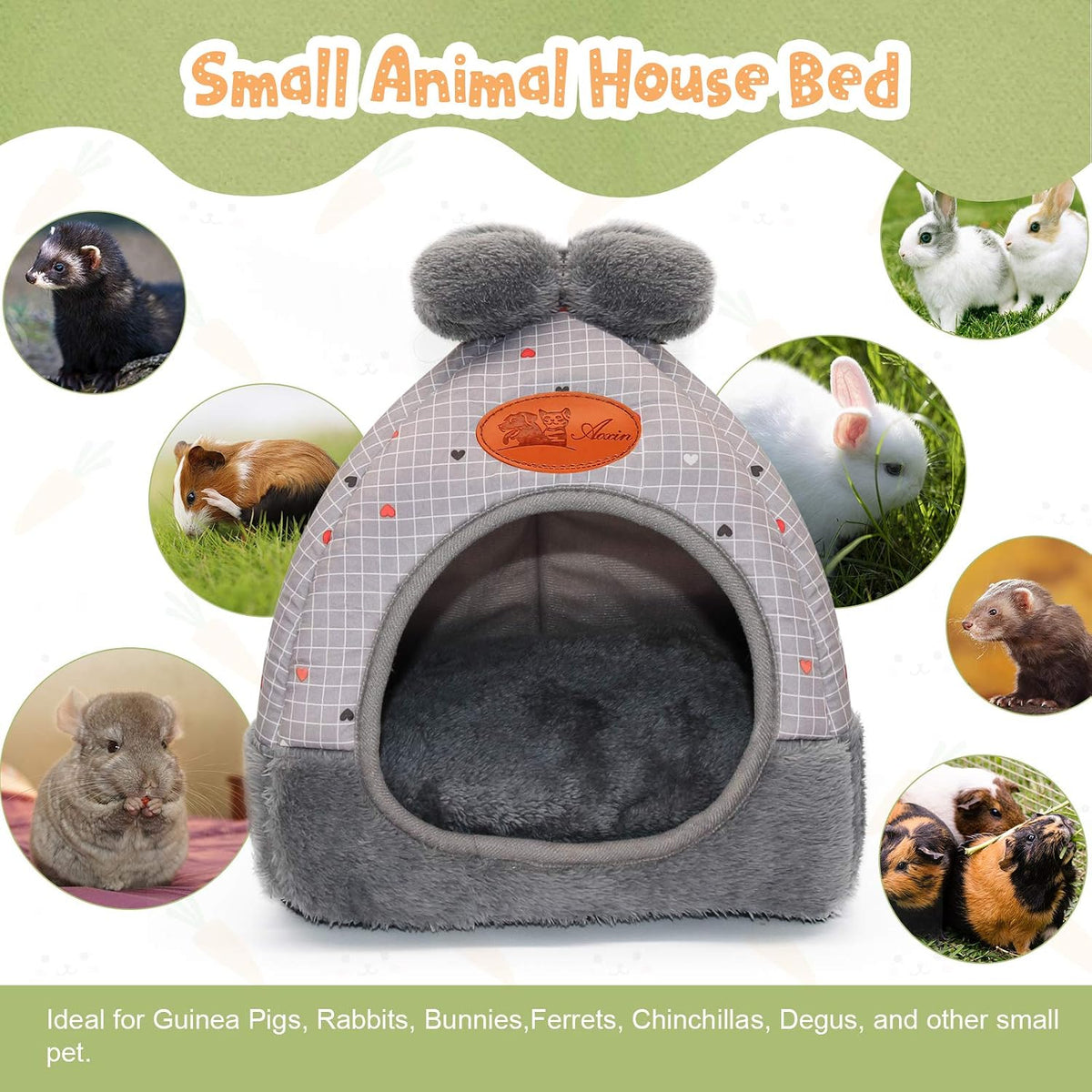 YUEPET Bunny Hideout House, Rabbit Bed - Grey Grid - image 3