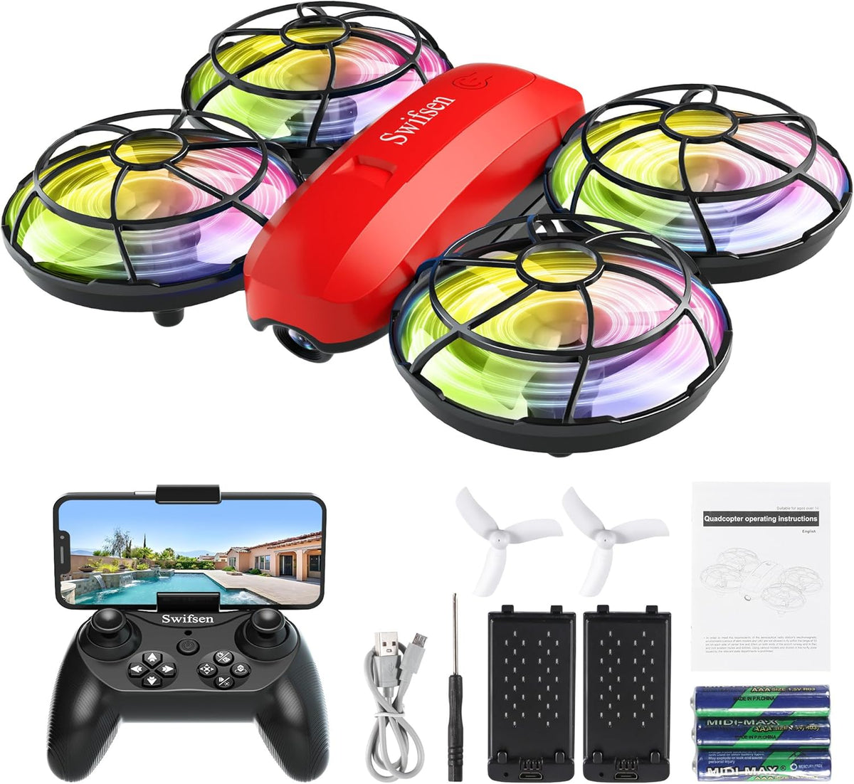 Swifsen Drones for kids Camera - Red Drone-With Camera