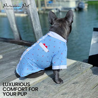 Parisian Pet Nautical Dog Shirt - 100% Cotton Anchor Clothes - Bleach and White - Sleeved - Medium