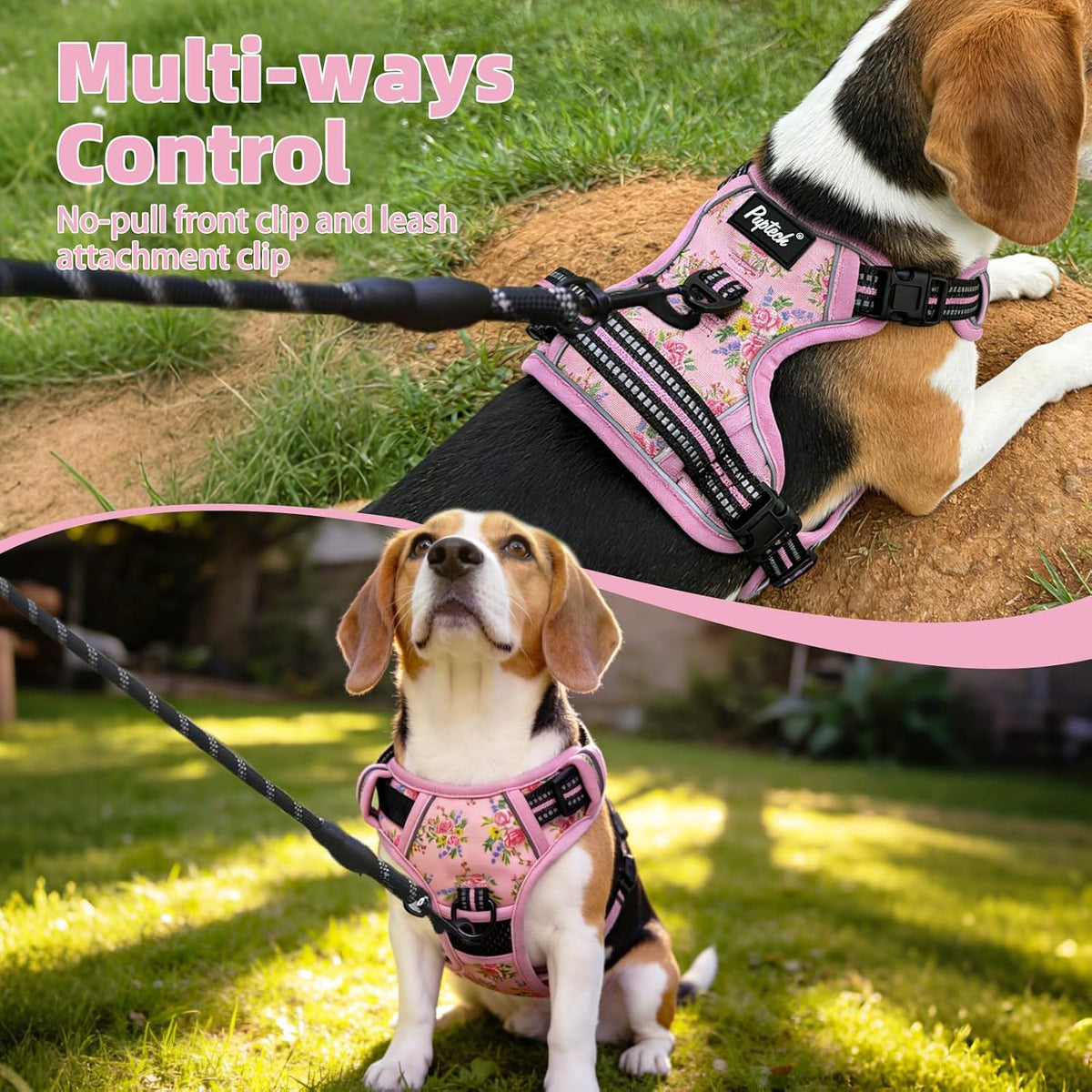 PUPTECK No Pull Halloween Dog Harness for Large - Pink Floral / Large / Harness Only - image 4