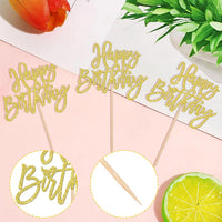 24 PCS Happy Birthday Cupcake Toppers Glitter Picks for Celebrating - Gold - image 3