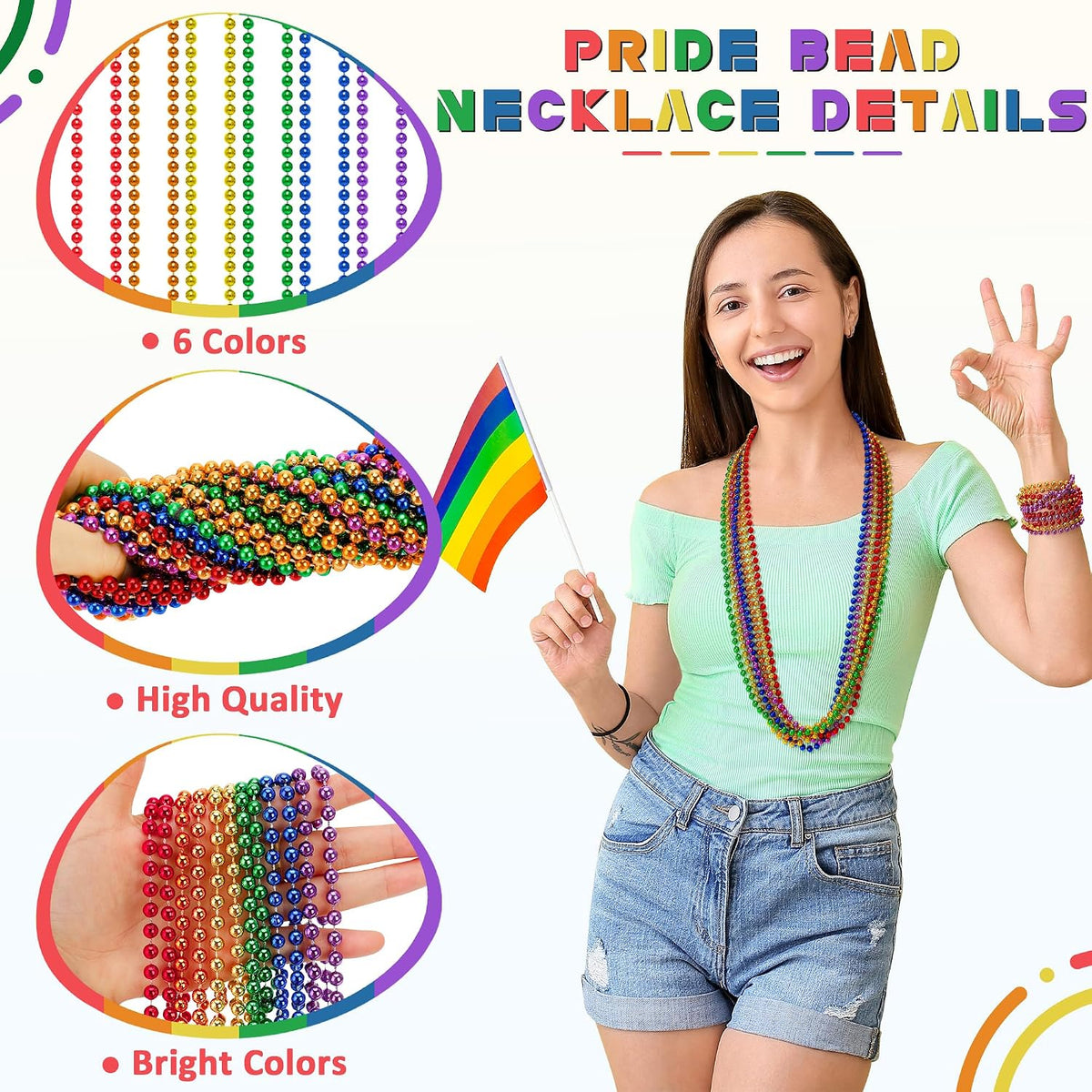 EOBOH 12PCS Mardi Gras Beads, Gold Beaded Necklace Stuff Set - Pride / 12 - image 2