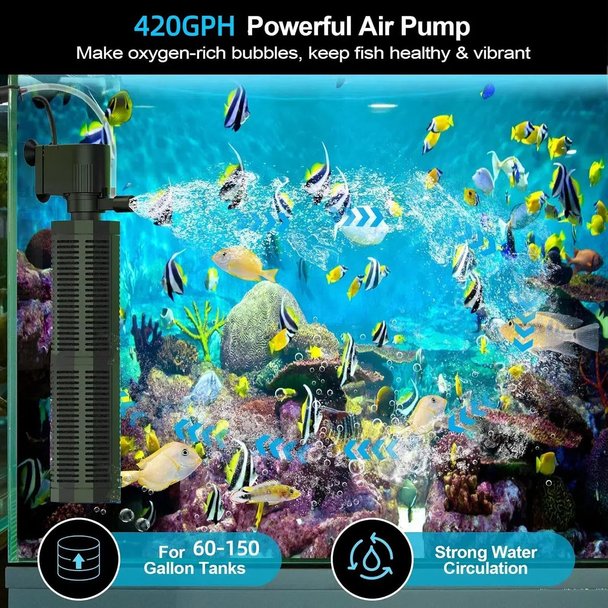 320GPH 4-In-1 Aquarium Filter 20-50 Gallons Quiet Fish Tank Filters – Essentials for Fish - 25W Filter - image 2