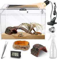 HELIME Reptile Tank 7 Piece Starter Kit with Escape Proof Locking Lid - Small(12x7x9IN)