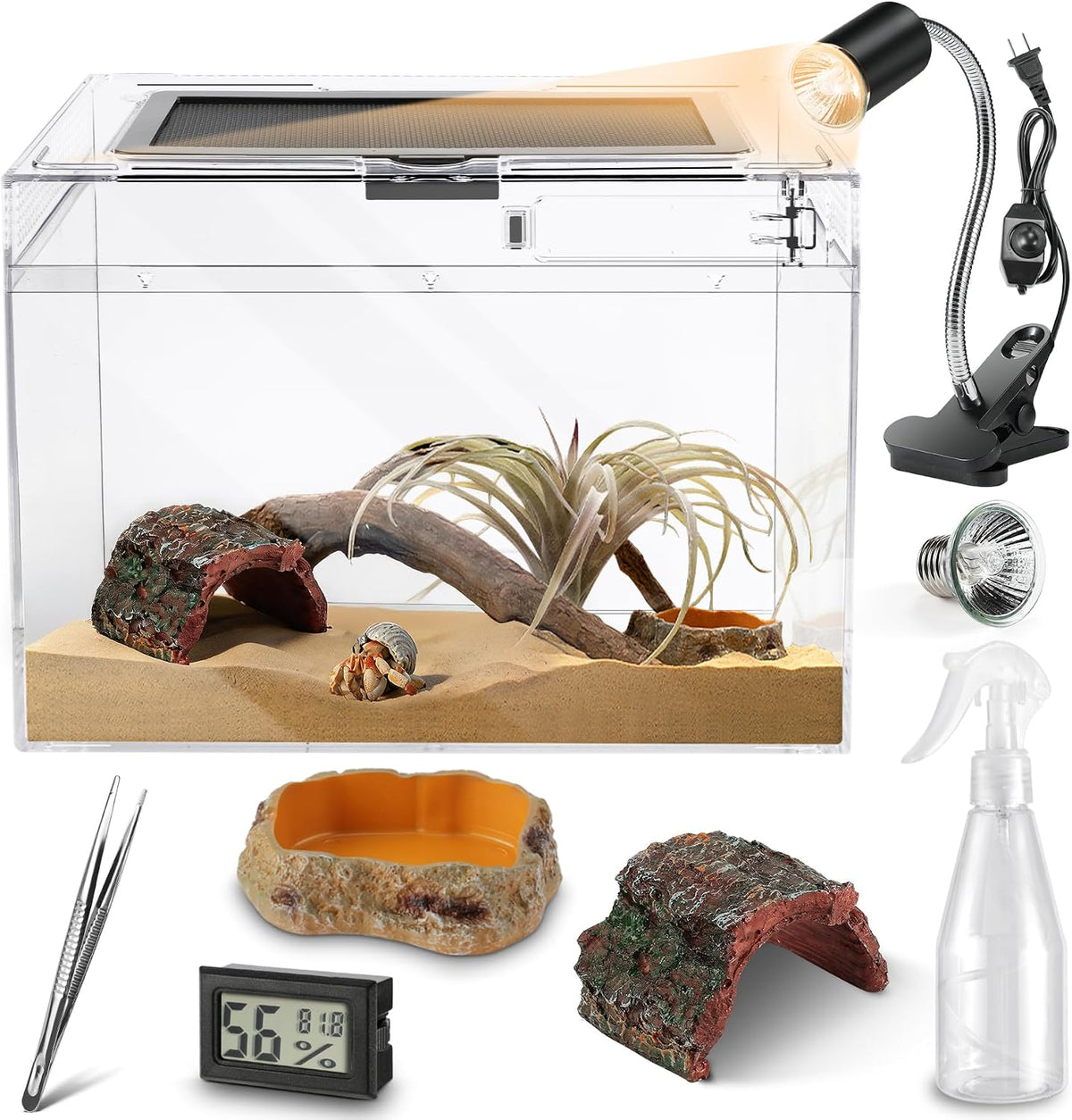 HELIME Reptile Tank 7 Piece Starter Kit with Escape Proof Locking Lid - Small(12x7x9IN)