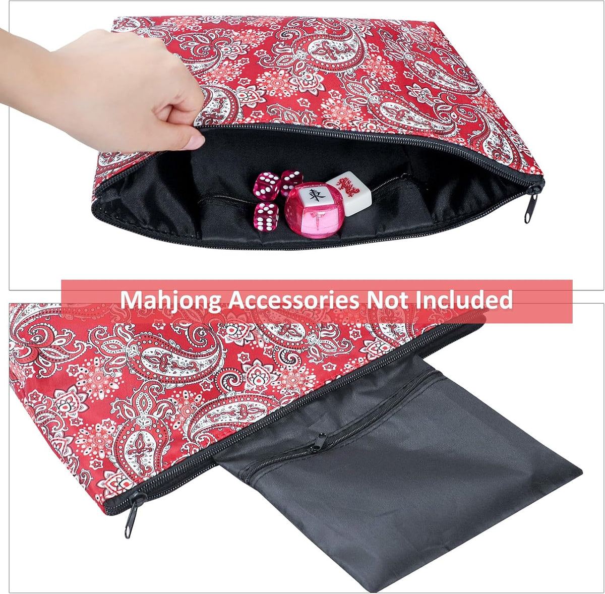 GUSTARIA empty mahjong tiles bag with blue print and zipper closure - view 13