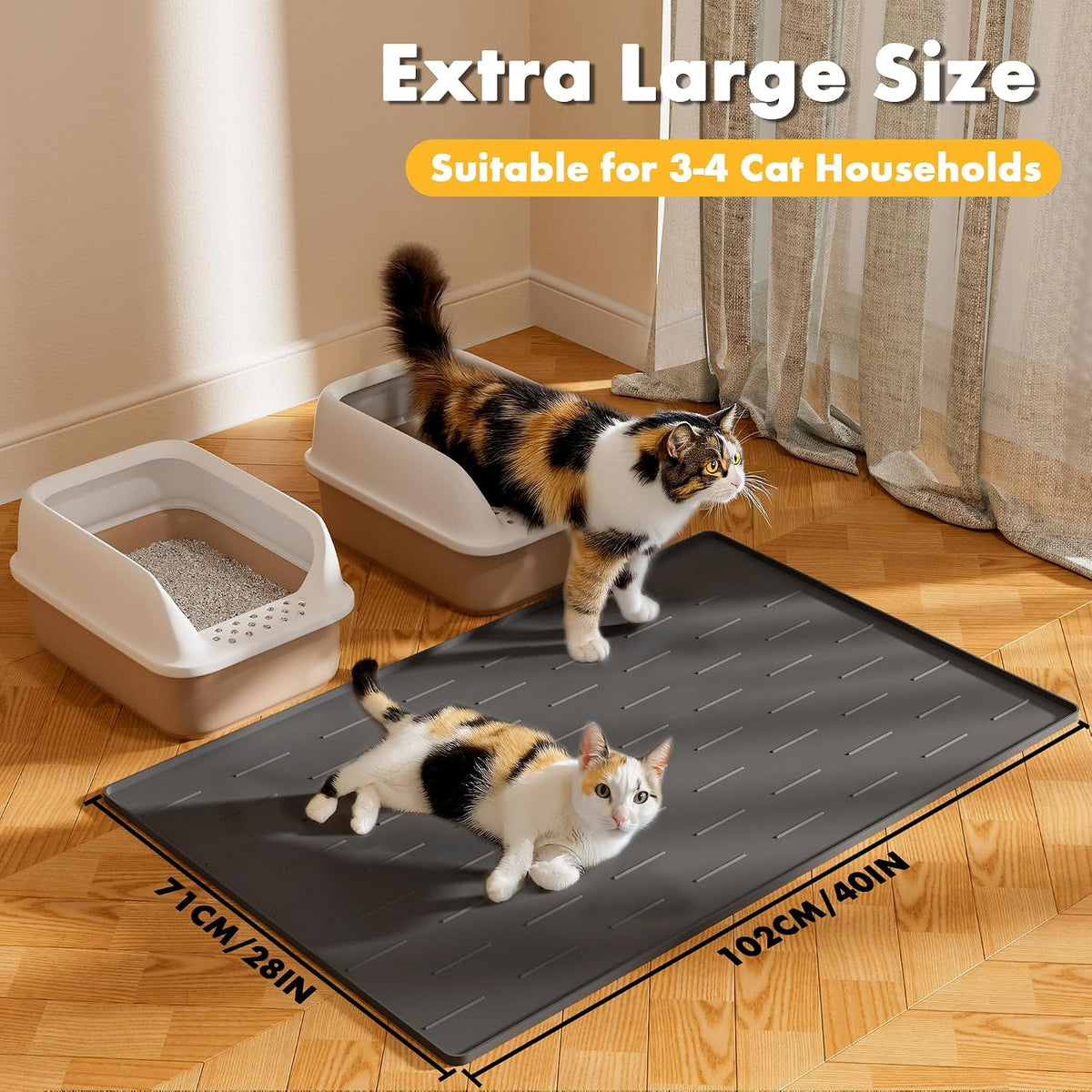 Pieviev Extra Large Silicone Litter Box Mat, Easy to Clean - Dark Gray / XL-40''x28'' - image 2