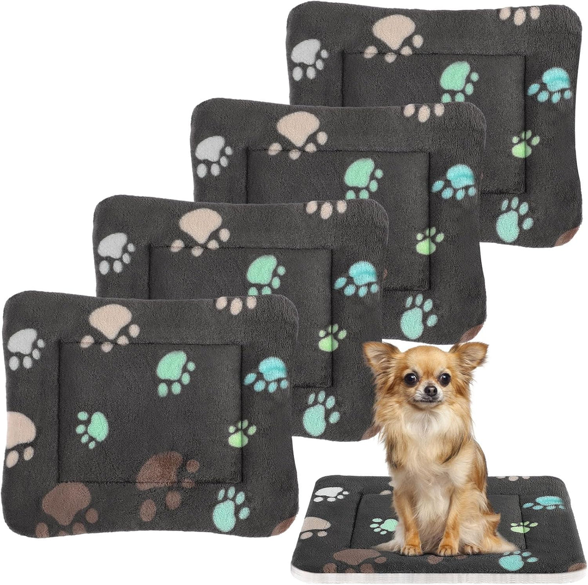 4 Pack Soft Pet Bed Mat Small Dog Crate Fleece – Essentials for Dogs - 23 x 18 Inches / Black
