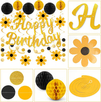 YEOCU Birthday Decorations - Black&Gold / Flower - image 3