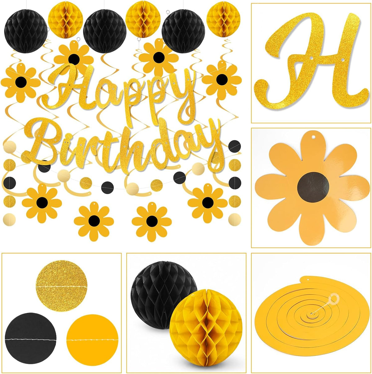YEOCU Birthday Decorations - Black&Gold / Flower - image 3