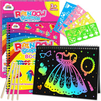 ZMLM Scratch Paper Art-Crafts Gift: 2 Pack Rainbow Notebooks Supplies - ‌hot Pink