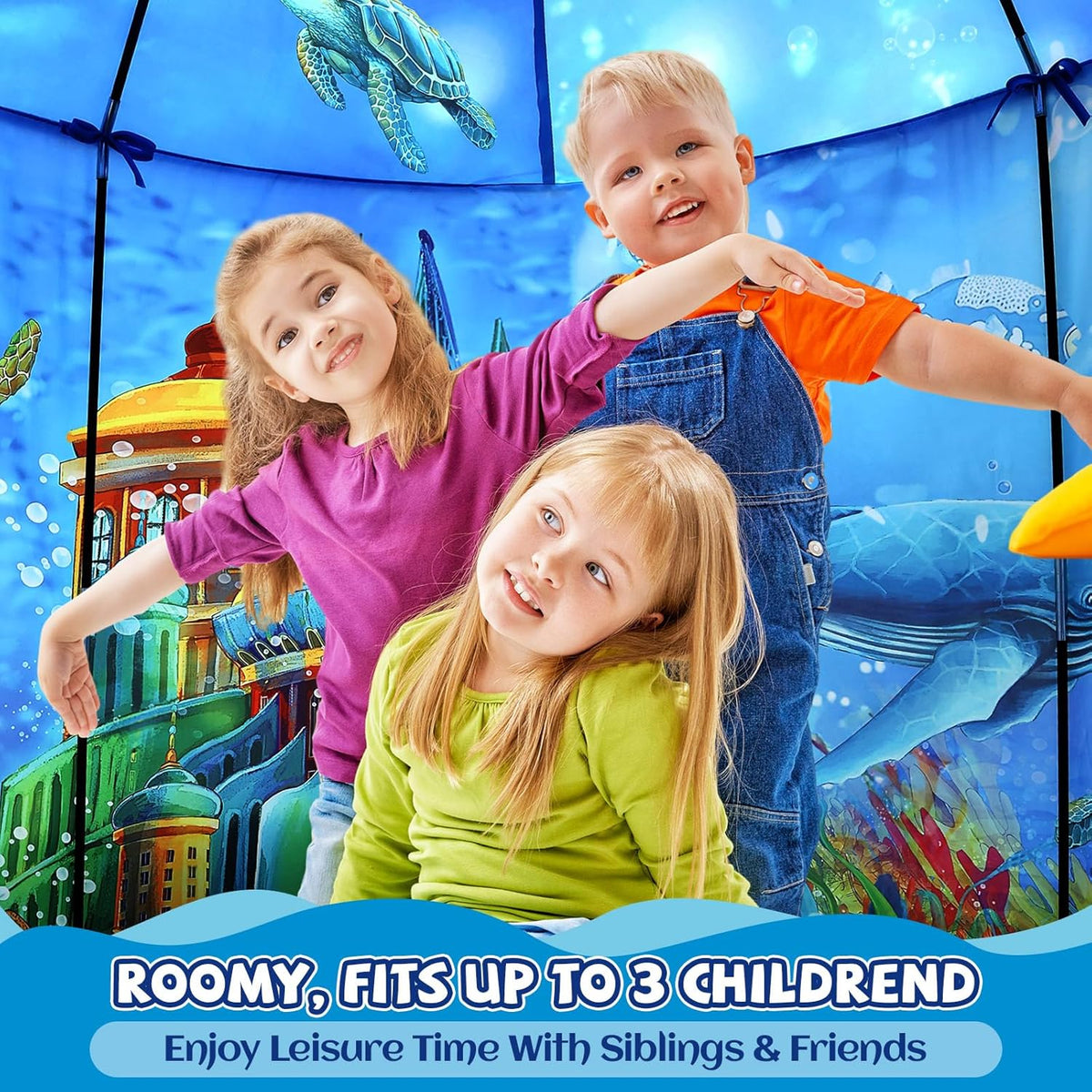 KAIVEE ocean kids play tent with mermaid, whales and sea turtles print - view 12