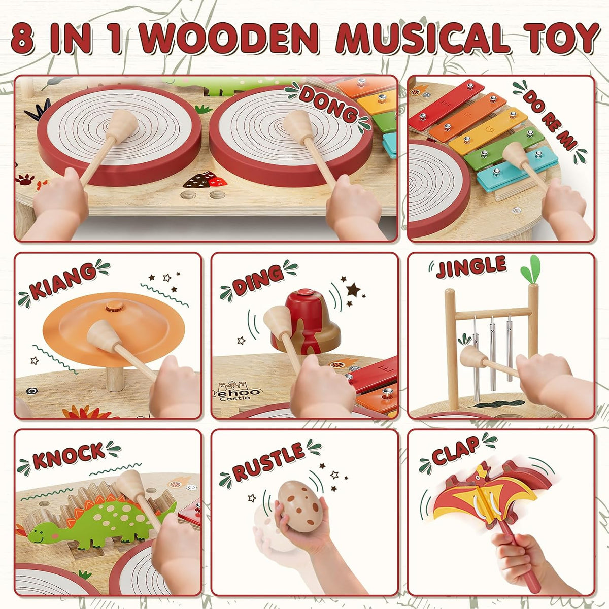Lehoo Castle Toddler Drum Set Wooden - Dinosaur - image 2