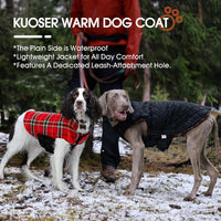Kuoser waterproof reversible dog coat in vintage British-style plaid - view 4