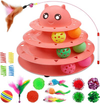 UPSKY Cat Toy Roller 3-Level Turntable Cat Toys with Six Colorful - B-Red
