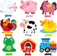 SpriteGru 9 Pieces Kids Lacing Cards - Farm Themed-B