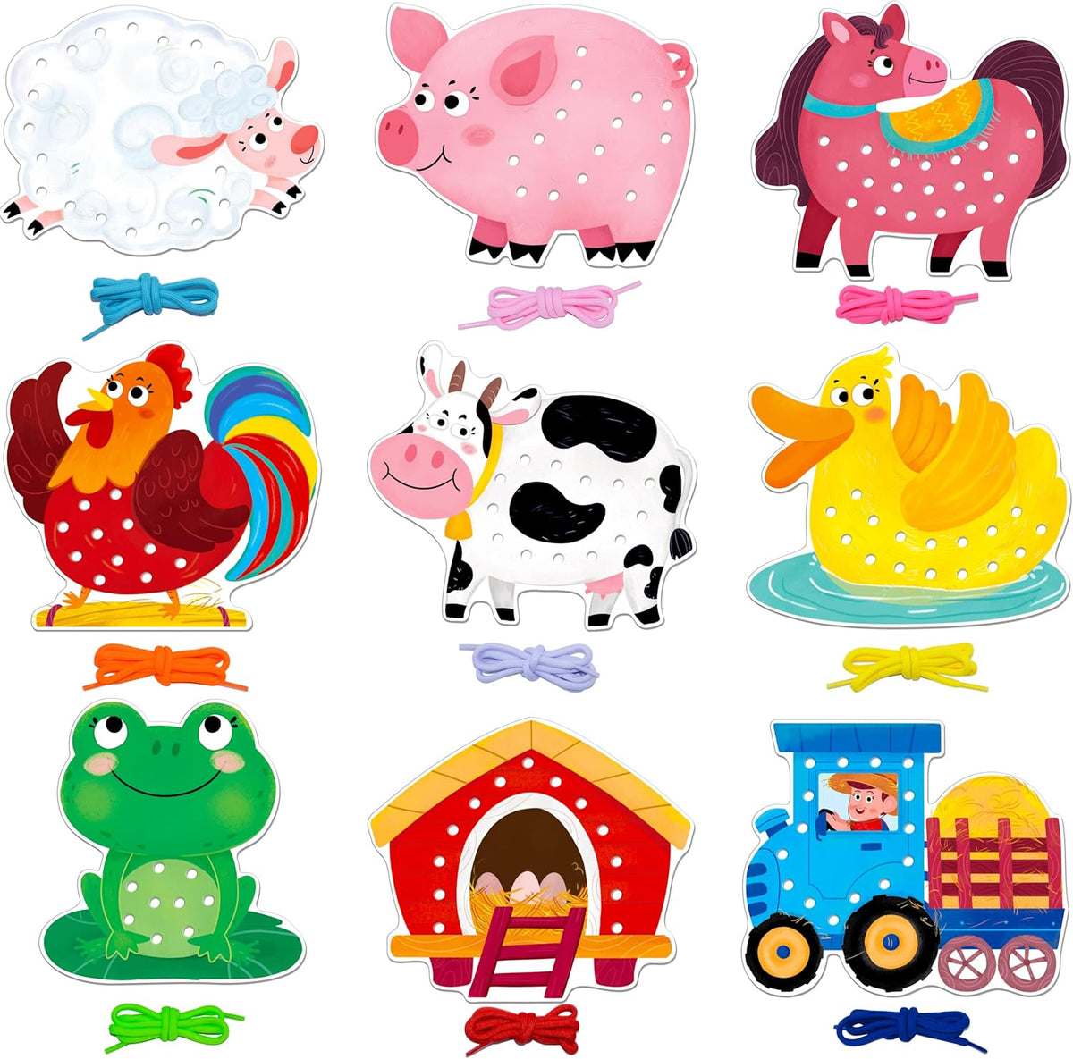 SpriteGru 9 Pieces Kids Lacing Cards - Farm Themed-B