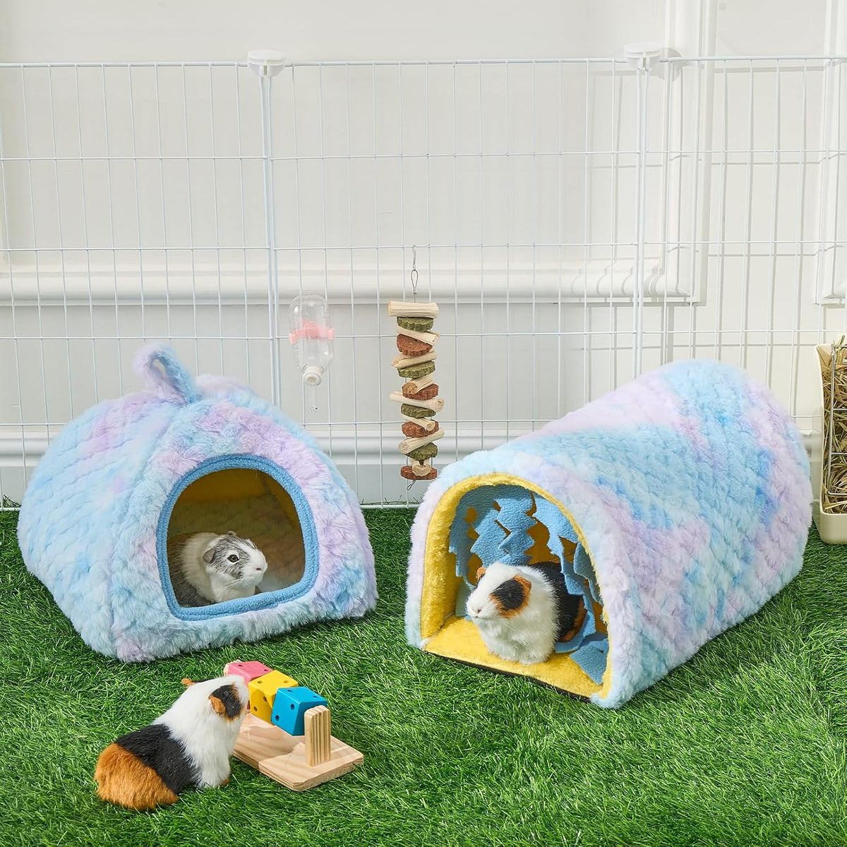 Avont 2-Pack Guinea Pig Tunnel & Hideout Bed Set – Daily Care for Small Pets - Blue - image 2