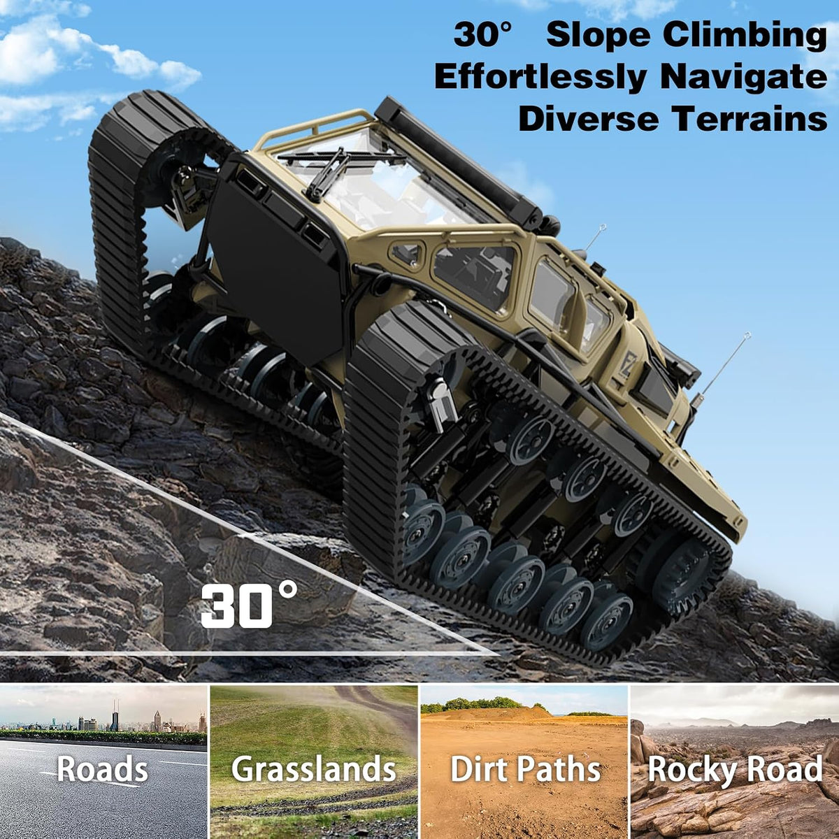 Mostop RC Tank Car, 1:16 Scale 2.4Ghz Remote Control Crawler High Speed Tank, Off-Road RC Tracked - Brown Yellow - image 3