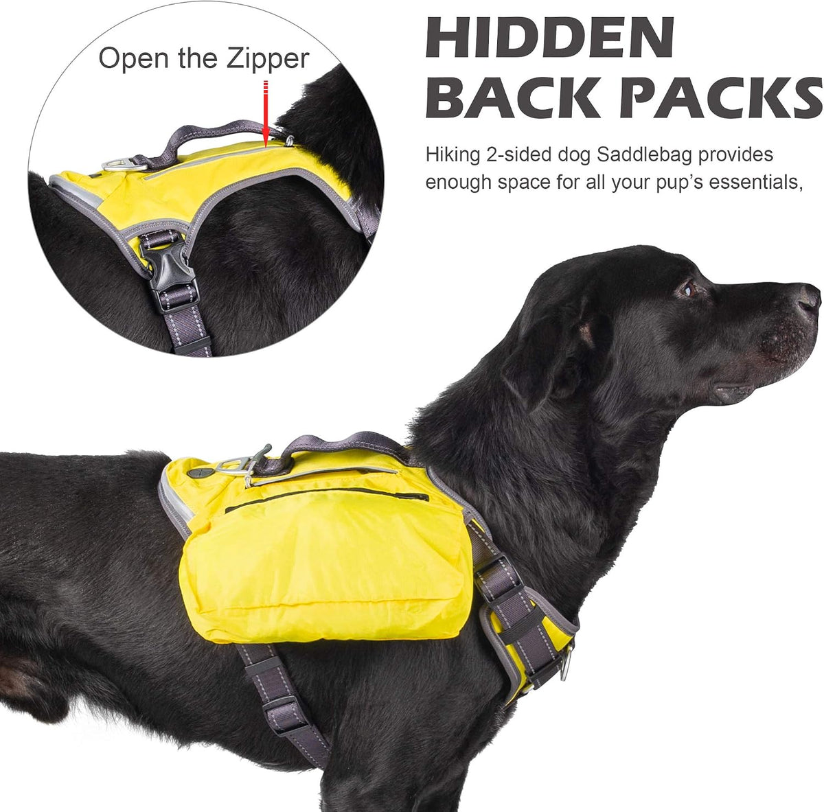 Fida Dog Harness, No-Pull Pet Vest with Saddle Bags Backpack - X-Large (Neck:20"-29";Chest:31"-39") / Yellow - image 2