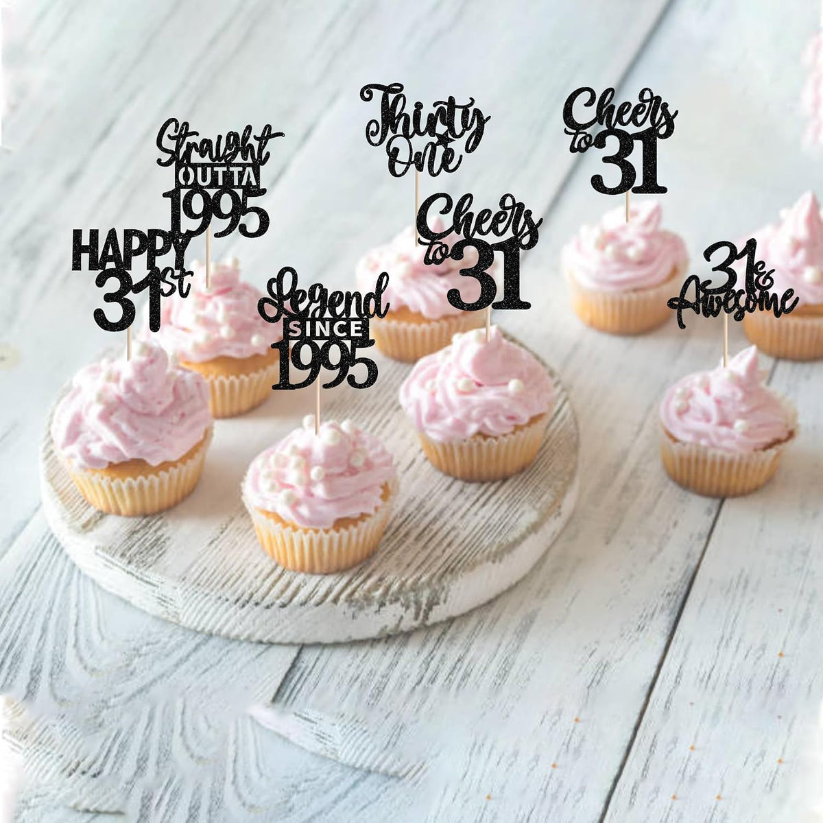 24PCS Black Happy 50th Birthday Cupcake Toppers Fifty Straight Outta - Black / 31st - image 4