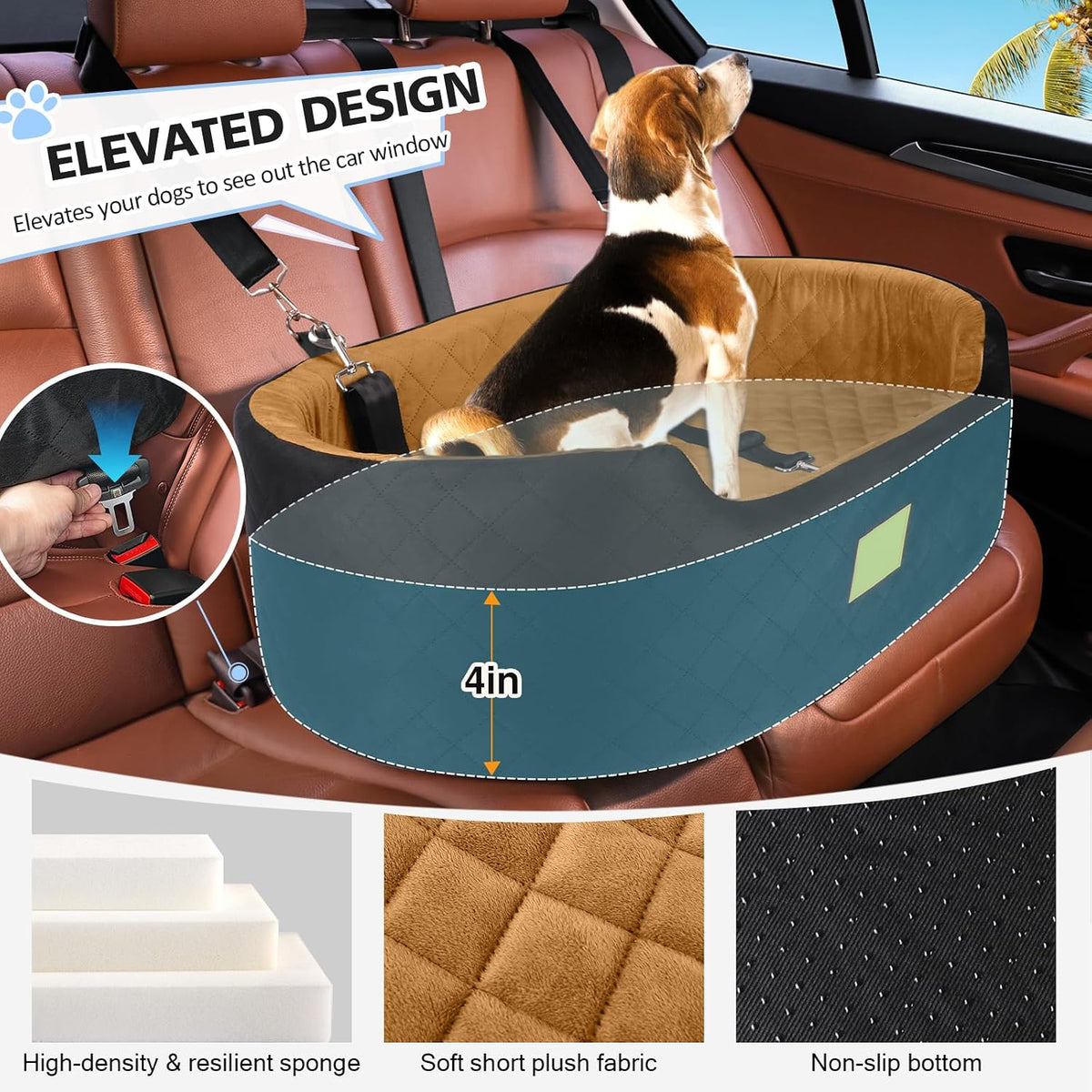 Dog Car Seat for Medium Dogs Up to 50 lbs - Black/Brown - image 2