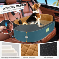 Dog Car Seat for Medium & Large Dogs up to 55 lbs, Elevated Booster Seat with Anti-Slip Base, Detachable & Machine-Washable Pet Car Bed for SUV/Sedan (Black/Brown)