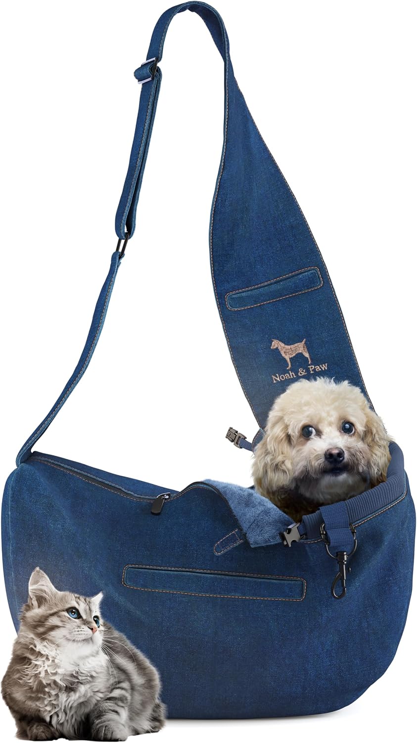 Noah & Paw Dog Sling Carrier for Small Dogs 5-18lb - Light Blue (Denim) / 18.0"L x 10.0"W x 5.5"H